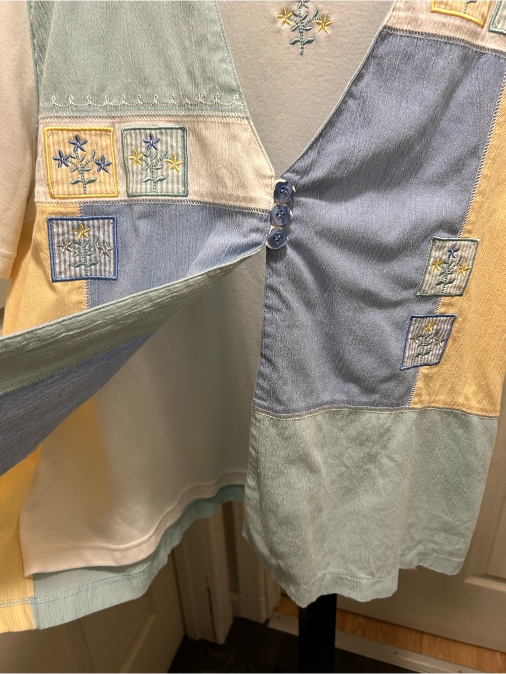 Alfred Dunner Pastel Patchwork Button-Front Top - Picture 7 of 9